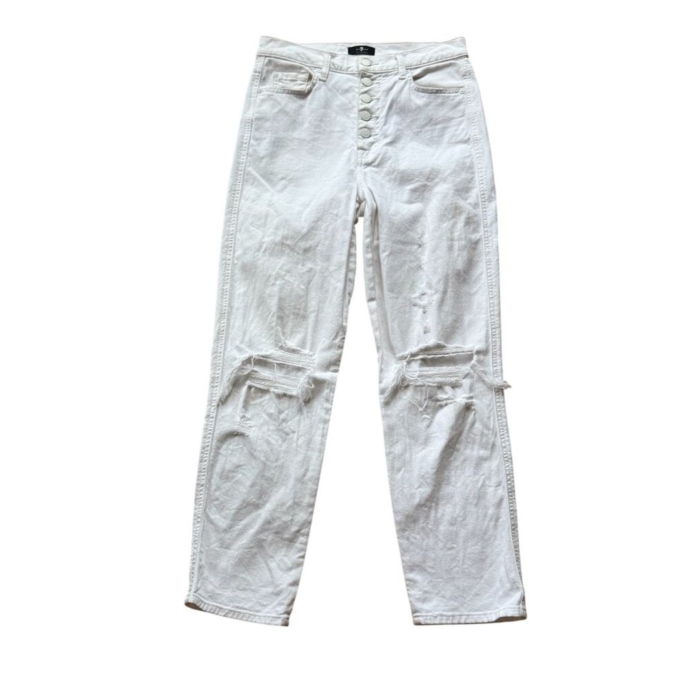7 for All Mankind Denim High Waist Cropped Straight Leg Jeans Women's 28 White